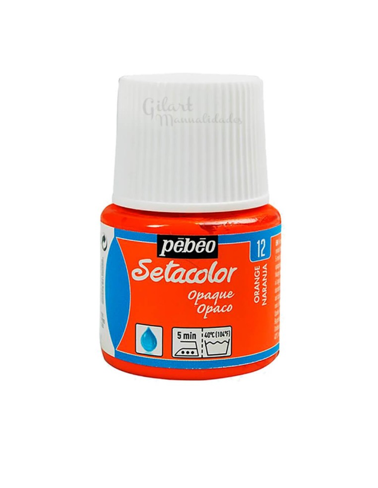 Bote de pintura Setacolor Opaco naranja 12 de Pébéo para decorar todo tipo de telas oscuras o claras en Gilart