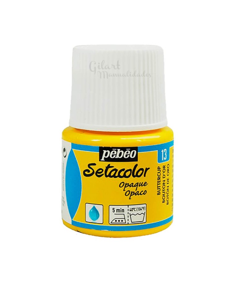 Bote de pintura Setacolor Opaco amarillo limón 17 de Pébéo para decorar todo tipo de telas oscuras o claras en Gilart.