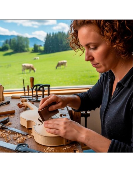 Aplicación de lija de grano medio en proyectos de luthería y restauración para un acabado de alta precisión.