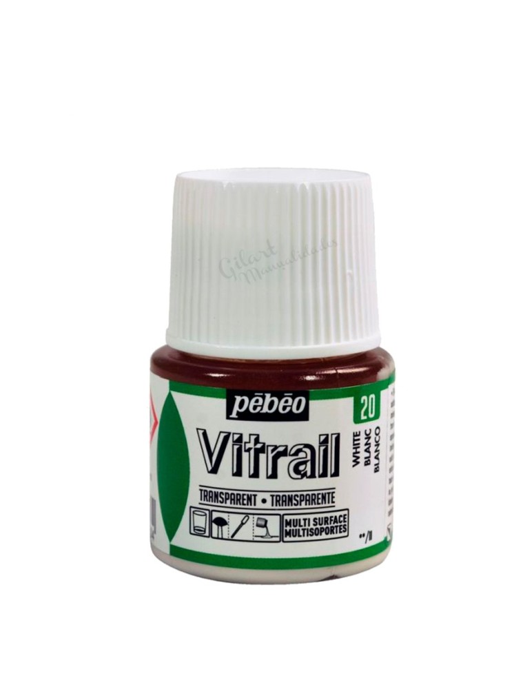 Bote de Pintura Vitrail Pébéo 45 ml color blanco n.º 20 transparente para vidrio y cristal disponible en Manualidades Gilart