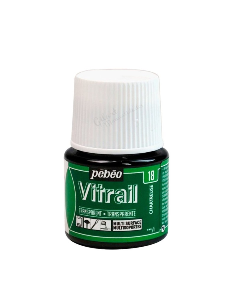 Bote de Pintura Vitrail Pébéo 45 ml Chartreuse n.º 18 transparente para vidrio y cristal disponible en Manualidades Gilart