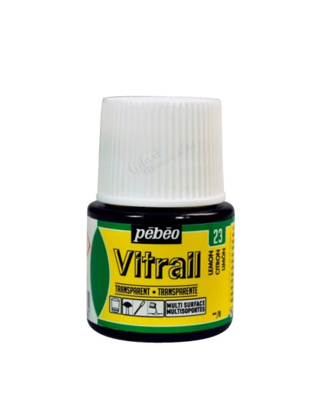 Bote de Pintura Vitrail Pébéo 45 ml amarillo limón n.º 23 transparente para vidrio y cristal disponible en Manualidades Gilart