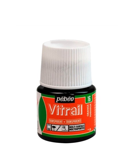 Bote de Pintura Vitrail Pébéo 45 ml naranja n.º 16 transparente para vidrio y cristal disponible en Manualidades Gilart