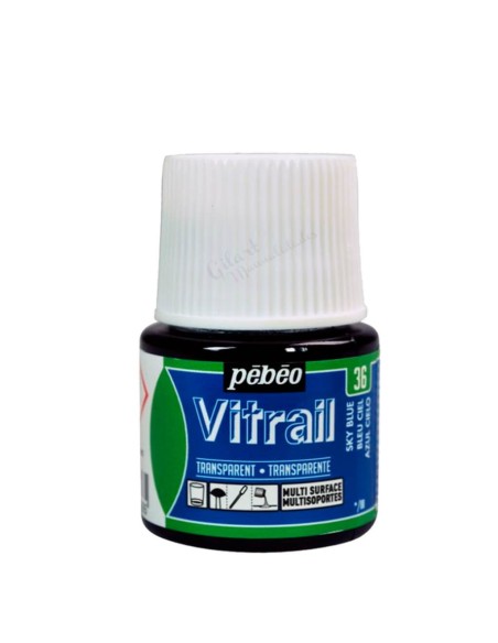 Bote de Pintura Vitrail Pébéo 45 ml azul cielo n.º 36 transparente para vidrio y cristal disponible en Manualidades Gilart