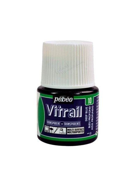 Bote de Pintura Vitrail Pébéo 45 ml azul profundo n.º 10 transparente para vidrio y cristal disponible en Manualidades Gilart