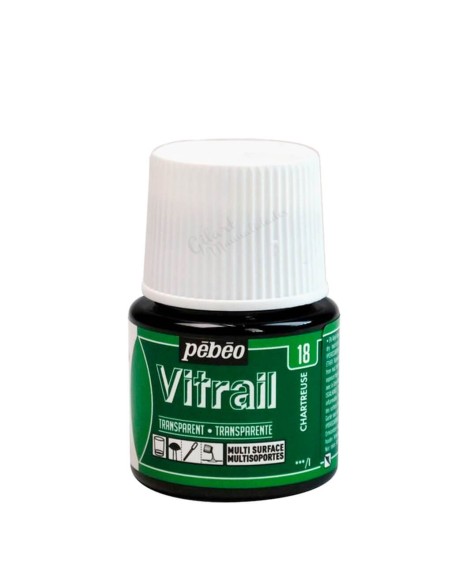 Bote de Pintura Vitrail Pébéo 45 ml Chartreuse n.º 18 transparente para vidrio y cristal disponible en Manualidades Gilart