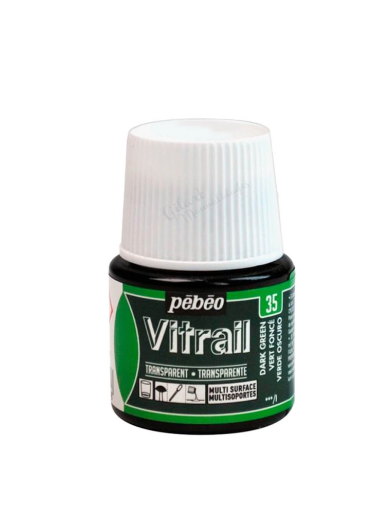 Bote de Pintura Vitrail Pébéo 45 ml verde oscuro n.º 35 transparente para vidrio y cristal disponible en Manualidades Gilart