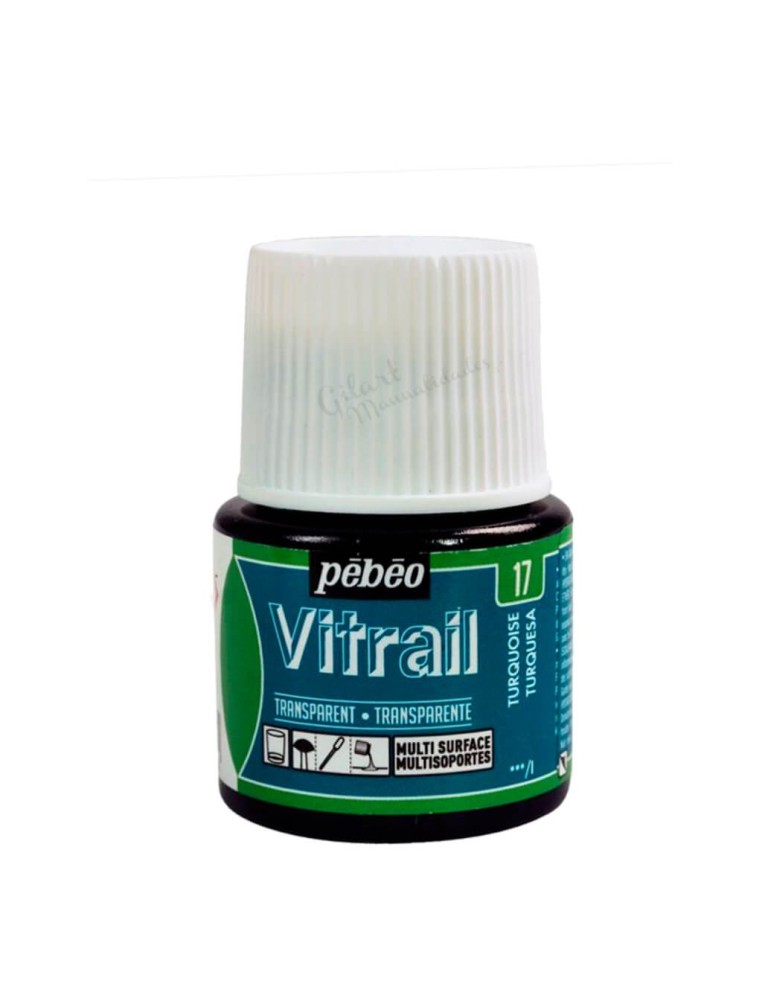 Bote de Pintura Vitrail Pébéo 45 ml turquesa n.º 17 transparente para vidrio y cristal disponible en Manualidades Gilart