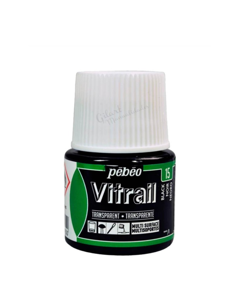 Bote de Pintura Vitrail Pébéo 45 ml negro n.º 15 transparente para vidrio y cristal disponible en Manualidades Gilart