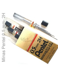 Minas Pentel super hi-Polymer 0.5 mm 2H para trazos finos y precisos.