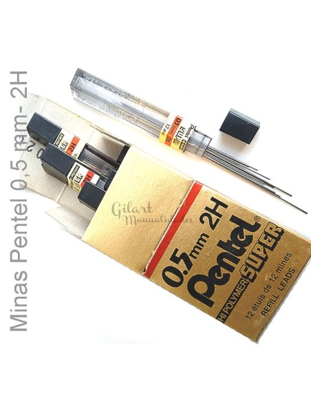 Minas Pentel super hi-Polymer 0.5 mm 2H para trazos finos y precisos.