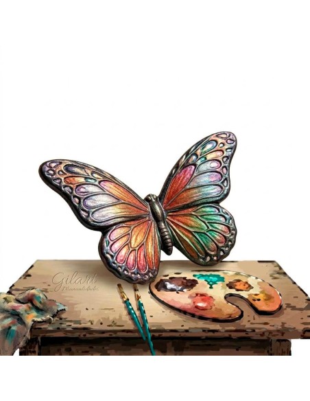 Ejemplo de mariposa pintada con acrílicos nacarados Pebeo Studio.