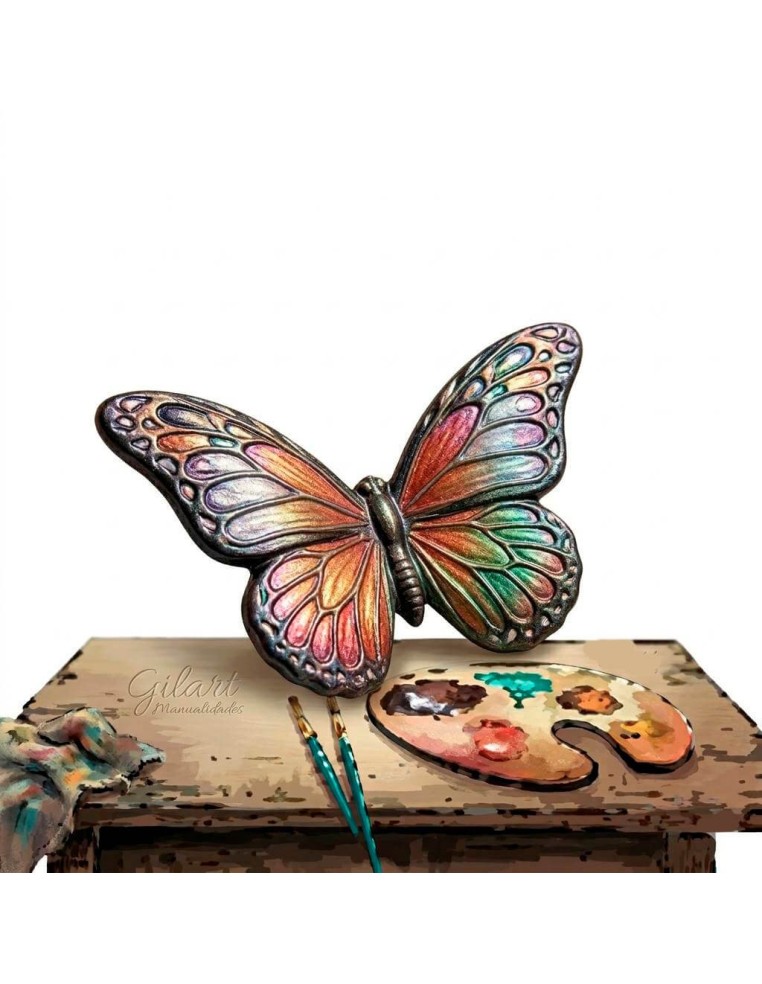 Ejemplo de mariposa pintada con acrílicos nacarados Pebeo Studio.