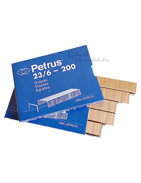 Grapas Petrus 22-6 caja 1000 unidades, para oficina, escolar y hogar.