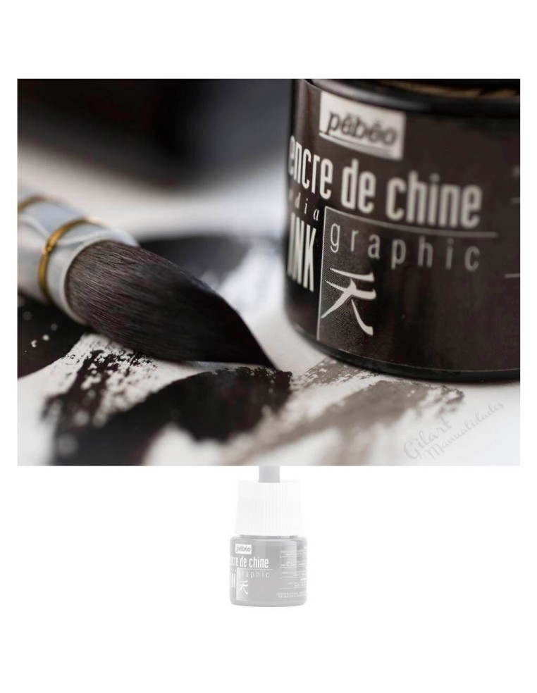 Tinta China Pebeo Graphic Negra 45 ml Cuentagotas. Tinta opaca base carbón indeleble. Ideal caligrafía.