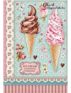 Papel arroz decoupage Stamperia A4 Ice Cream DFSA4504, perfectos para decorar manualidades